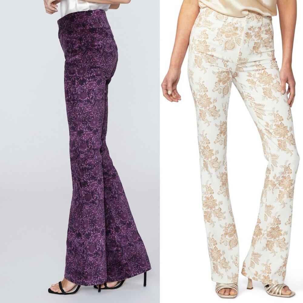 PAIGE Naomi Floral Jacquard Flare Dress Pant NWT - Picture 6 of 13